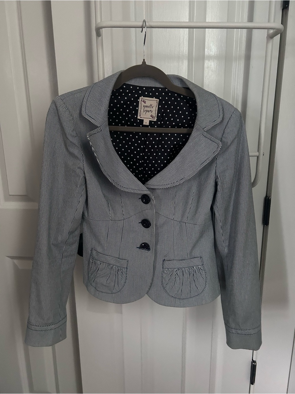 Nanette Lepore Navy & White Striped Women's Blazer Jacket